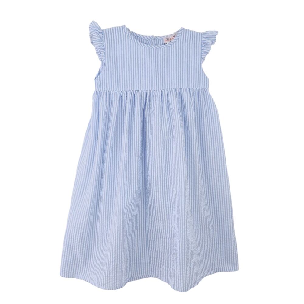 Smock Monkey Girls Seersucker Dress Size 10 Blue White Stripe Summer Sleeveless